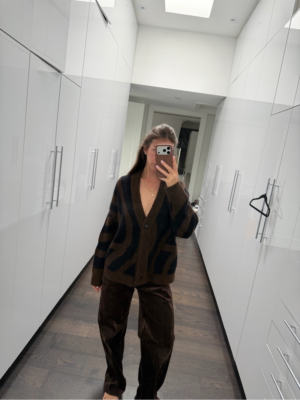 Women’s Brown Striped V-Neck Cardigan Sweater